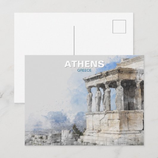 ウォーターカラー ギリシャ アテネ 古代遺跡 ポストカード (正面/裏面)
