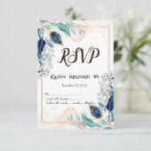 ウォーターカラー クジャクの羽 花柄 RSVP 招待状 (スタンド正面)