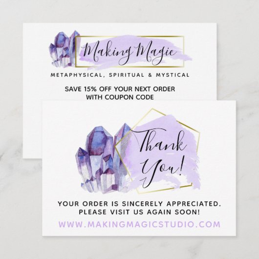 ウォーターカラー・クリスタル＆ゴールド・ボホ・カード -ありがとう- 招待状 (正面/裏面)