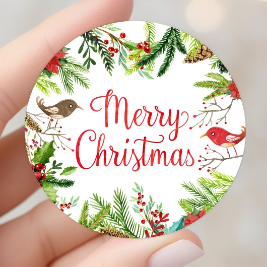 ウォーターカラー クリスマスおめでとう ラウンドシール