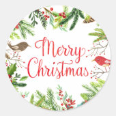 ウォーターカラー クリスマスおめでとう ラウンドシール (正面)