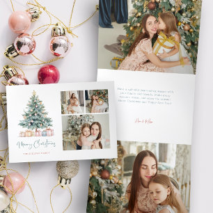 ウォーターカラー クリスマスツリー カリグラフィー 3枚の写真 三つ折りクリスマスカード