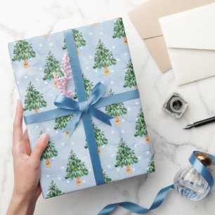 ウォーターカラー クリスマスツリー スノーフレーク 冬 ラッピングペーパー