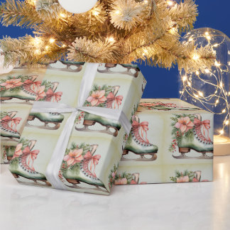 ウォーターカラー クリスマス アイススケート ラッピングペーパー