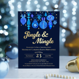 ウォーターカラー クリスマス オーナメント ネイビー Jingle & Mingle 箔招待状
