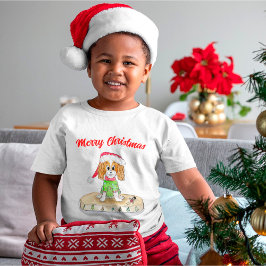 ウォーターカラー クリスマス キャバリア・キング・チャールズ・スパニエル Tシャツ