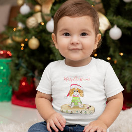 ウォーターカラー クリスマス キャバリア・キング・チャールズ・スパニエル Tシャツ