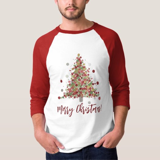 ウォーターカラー クリスマス ドットツリー Tシャツ (正面)