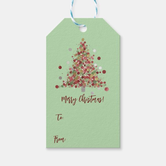 ウォーターカラー クリスマス ドット ツリー To & From ギフトタグ (正面)