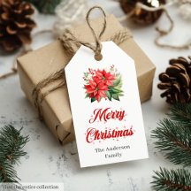 ウォーターカラー クリスマス ポインセチア おしゃれ ギフトタグ