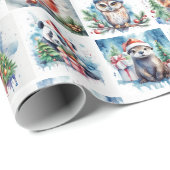 ウォーターカラー クリスマス 動物たち ラッピングペーパー (ロールコーナー)