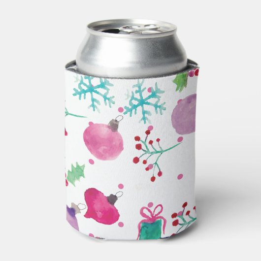 ウォーターカラー クリスマス 手描き デザイン 缶クーラー (缶正面)