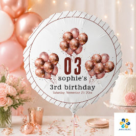 ウォーターカラー グリッター ローズゴールド 風船 3歳の誕生日