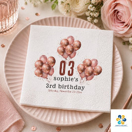ウォーターカラー グリッター ローズゴールド 風船 3歳の誕生日 スタンダードカクテルナプキン