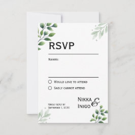 ウォーターカラー グリーナリー RSVP カード 招待状