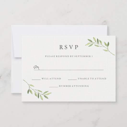 ウォーターカラー グリーンリーフ ウェディング RSVP (正面)