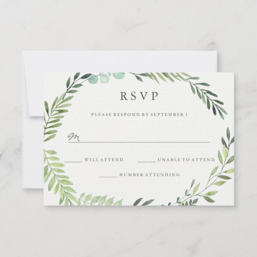 ウォーターカラー グリーンリーフ リース ウェディング RSVP (正面)