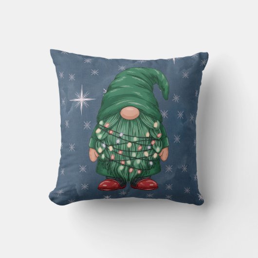 ウォーターカラー グリーン ノーム クリスマス ライト クッション (正面)