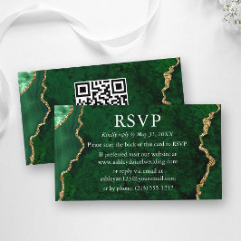 ウォーターカラー グリーン マーブル ウェディング RSVP QR 裏面 エンクロージャーカード