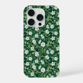 ウォーターカラー グリーン リーフ ホワイト フラワー 模様 iPhone 15 PROケース
