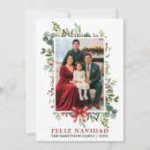 ウォーターカラー グリーン Feliz Navidad 赤いリボン シーズンカード (正面)