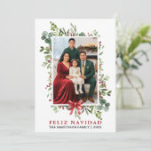 ウォーターカラー グリーン Feliz Navidad 赤いリボン シーズンカード (スタンド正面)