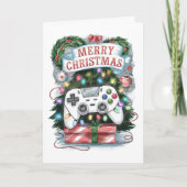 ウォーターカラー ゲーミング ゲーマー クリスマスカード (正面)