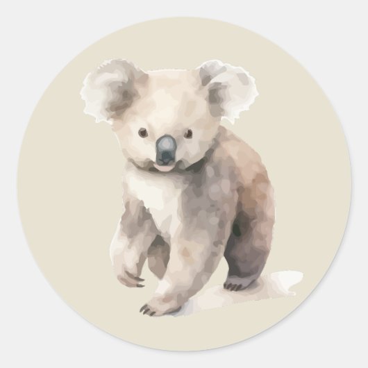 ウォーターカラー コアラ オーストラリアの野生動物アート ラウンドシール (正面)