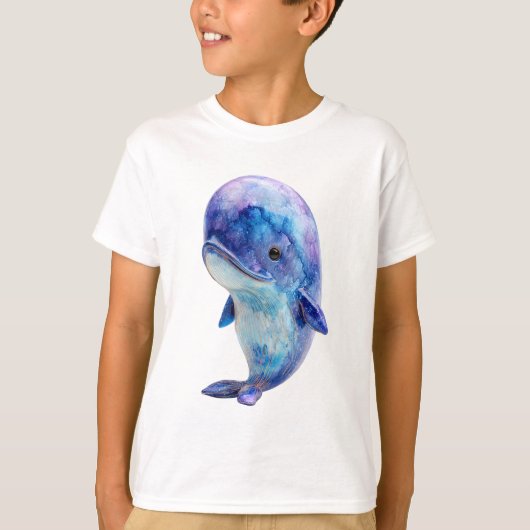ウォーターカラー コズミックギャラクシー くじら 子供 Tシャツ (正面)