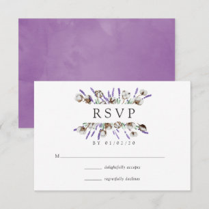 ウォーターカラー コットン ラベンダー カントリー ウェディング RSVP カード