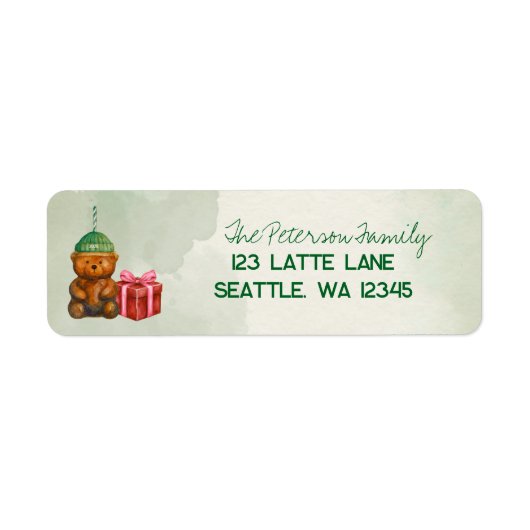 ウォーターカラー コーヒーベア クリスマス 返品ラベル ラベル (正面)