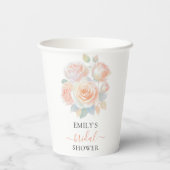 ウォーターカラー コーラルピンクの花の庭 ブライダルシャワー 紙コップ (裏面)