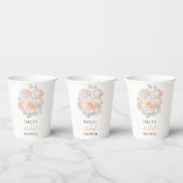 ウォーターカラー コーラルピンクの花の庭 ブライダルシャワー 紙コップ
