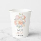 ウォーターカラー コーラルピンクの花の庭 ブライダルシャワー 紙コップ (正面)