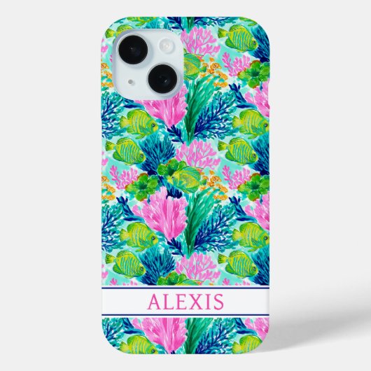 ウォーターカラー コーラルリーフ モノグラム iPhone カバー (裏面)