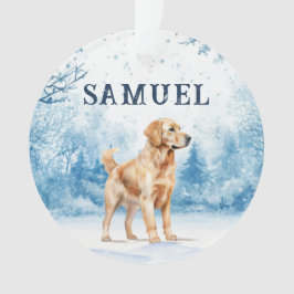 ウォーターカラー・ゴールデンレトリバー 冬の光景 クリスマス オーナメント