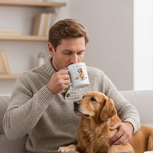 ウォーターカラー ゴールデンレトリバー 名前入り コーヒーマグカップ