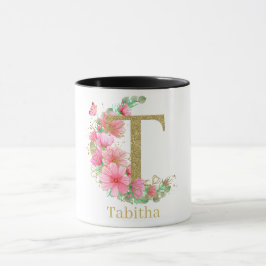 ウォーターカラー ゴールド フラワー モノグラム T マグカップ