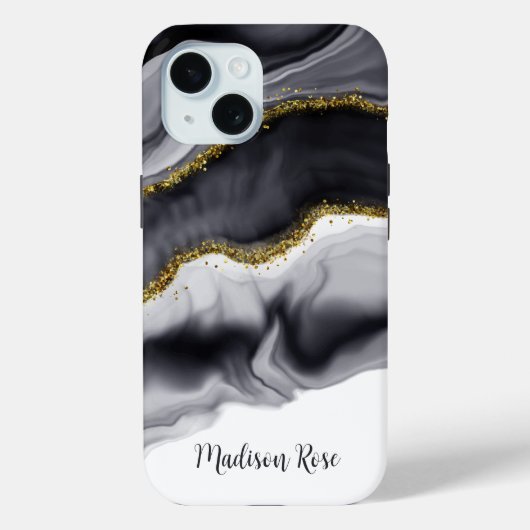 ウォーターカラー ゴールド ブラック 名入れ Case-Mate iPhoneケース (裏面)