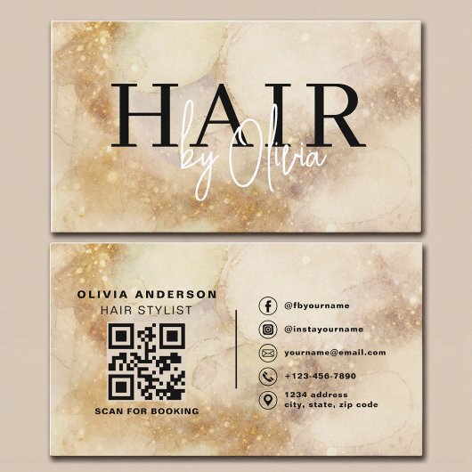 ウォーターカラー ゴールド ヘアスタイリスト モダン ビジネスカード