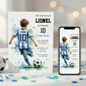 ウォーターカラー サッカー少年 誕生日パーティー招待状 招待状