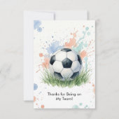 ウォーターカラー サッカー少年 誕生日パーティー サンキューカード (正面)