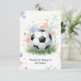 ウォーターカラー サッカー少年 誕生日パーティー サンキューカード