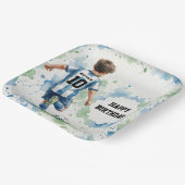 ウォーターカラー サッカー少年 誕生日 青 ペーパープレート (傾斜あり)