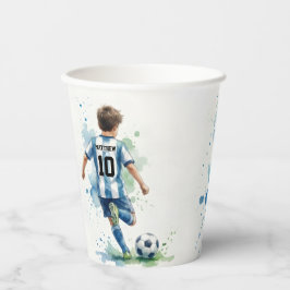 ウォーターカラー サッカー 誕生日会 ブルー グリーン 紙コップ