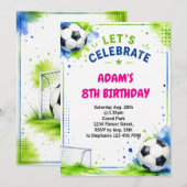 ウォーターカラー サッカー 誕生日招待状デザイン 招待状 (正面/裏面)