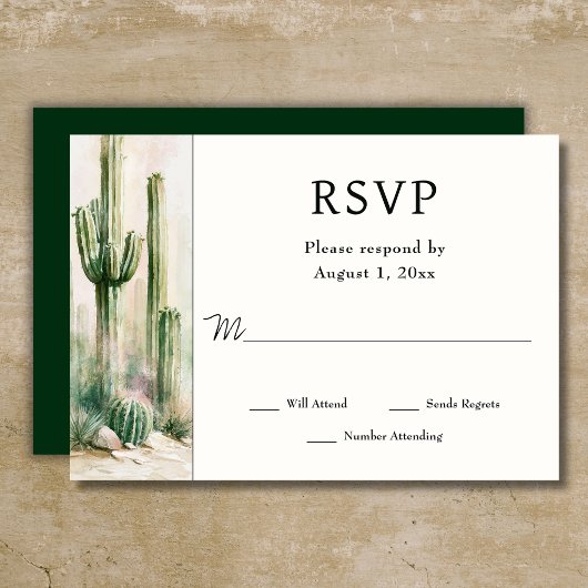 ウォーターカラー サボテン サウスウェスタン デザート ウェディング 出欠カード