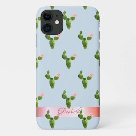 ウォーターカラー サボテン ストライプ - 名前入り Case-Mate iPhoneケース (裏面)