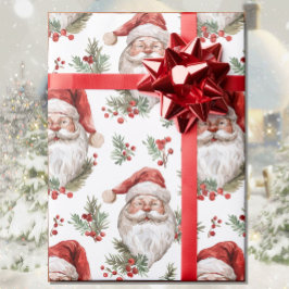ウォーターカラー サンタ クリスマス カントリー コテージ ラッピングペーパー