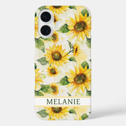 ウォーターカラー サンフラワーのモノグラム Case-Mate iPhoneケース (裏面)